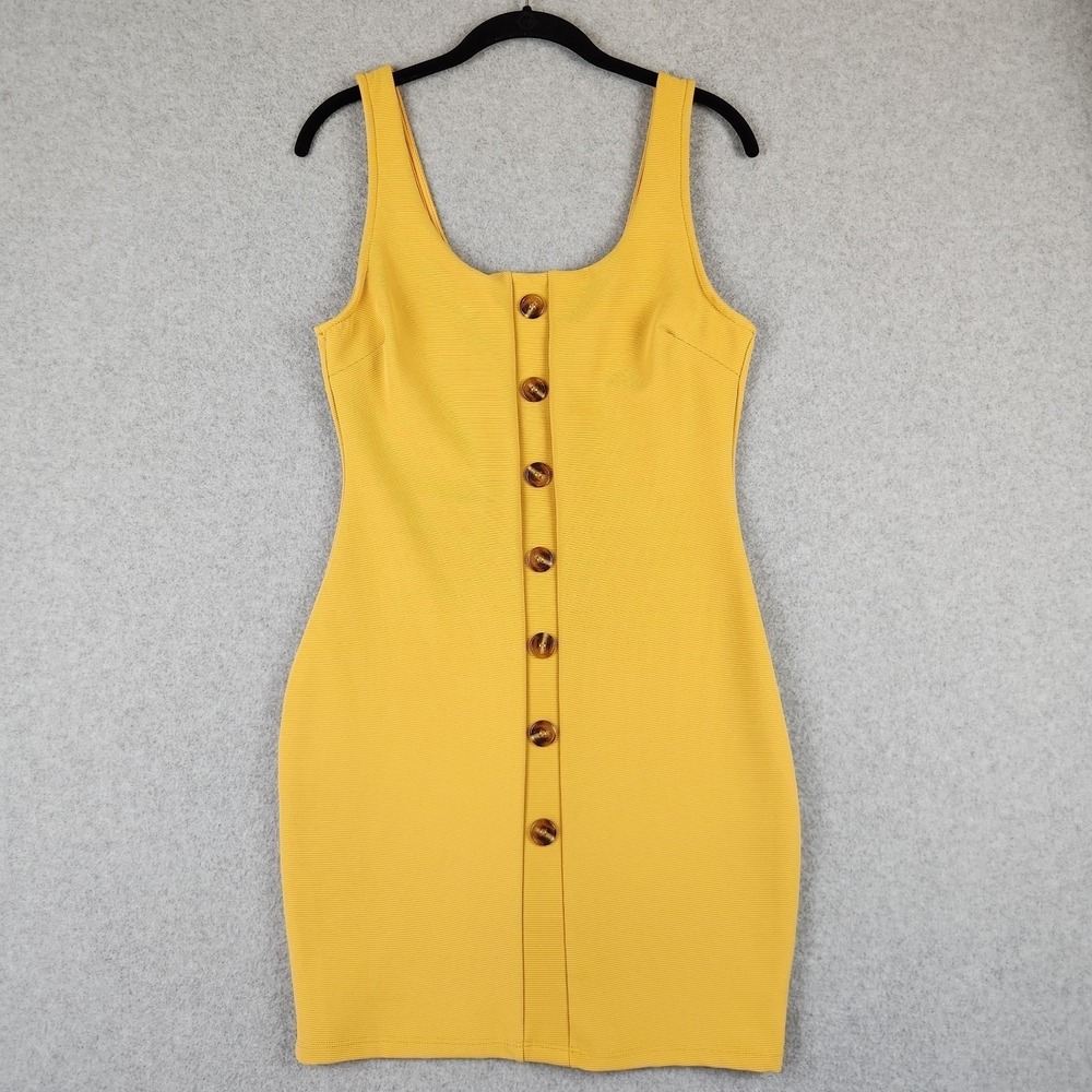 Privy Yellow Ribbed Knit Mini Dress‎ Juniors Medium Button Front Bodycon Y2K